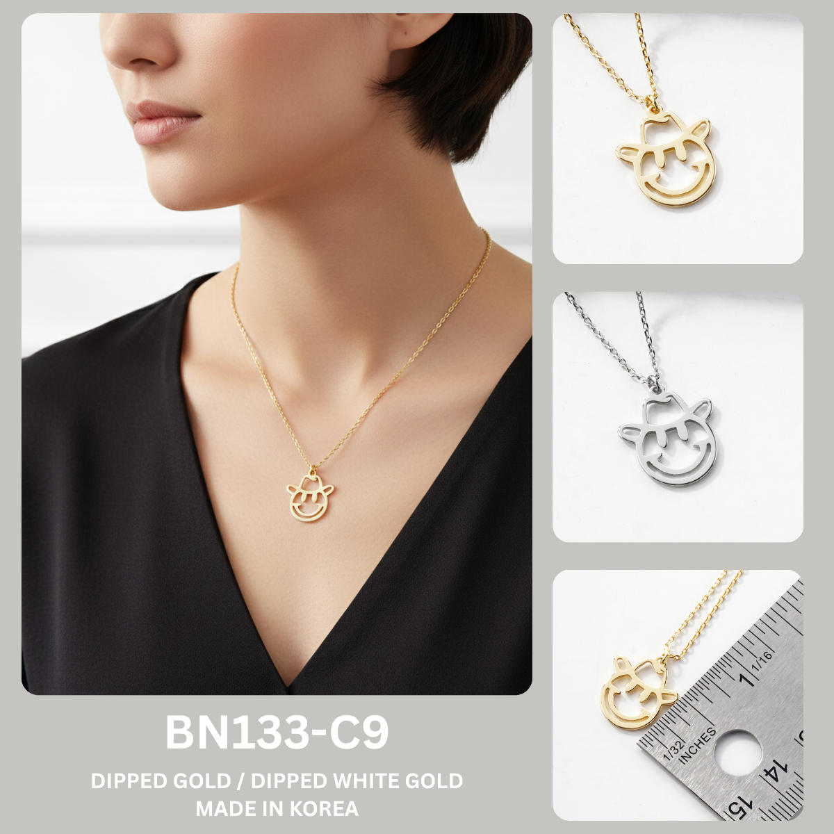 Minimalist Cowboy Smiley Face Pendant Necklace