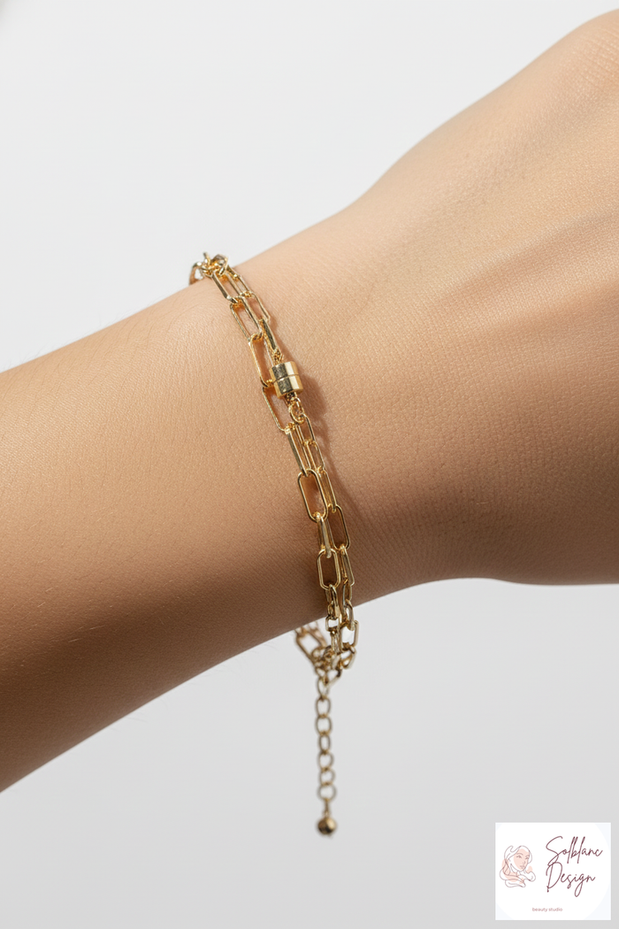 Magnetic Clasp Two-Row Paperclip Chain Bracelet