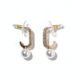 Crystal J-Hook Pearl Drop Earrings – Pavé Curve with Pearl