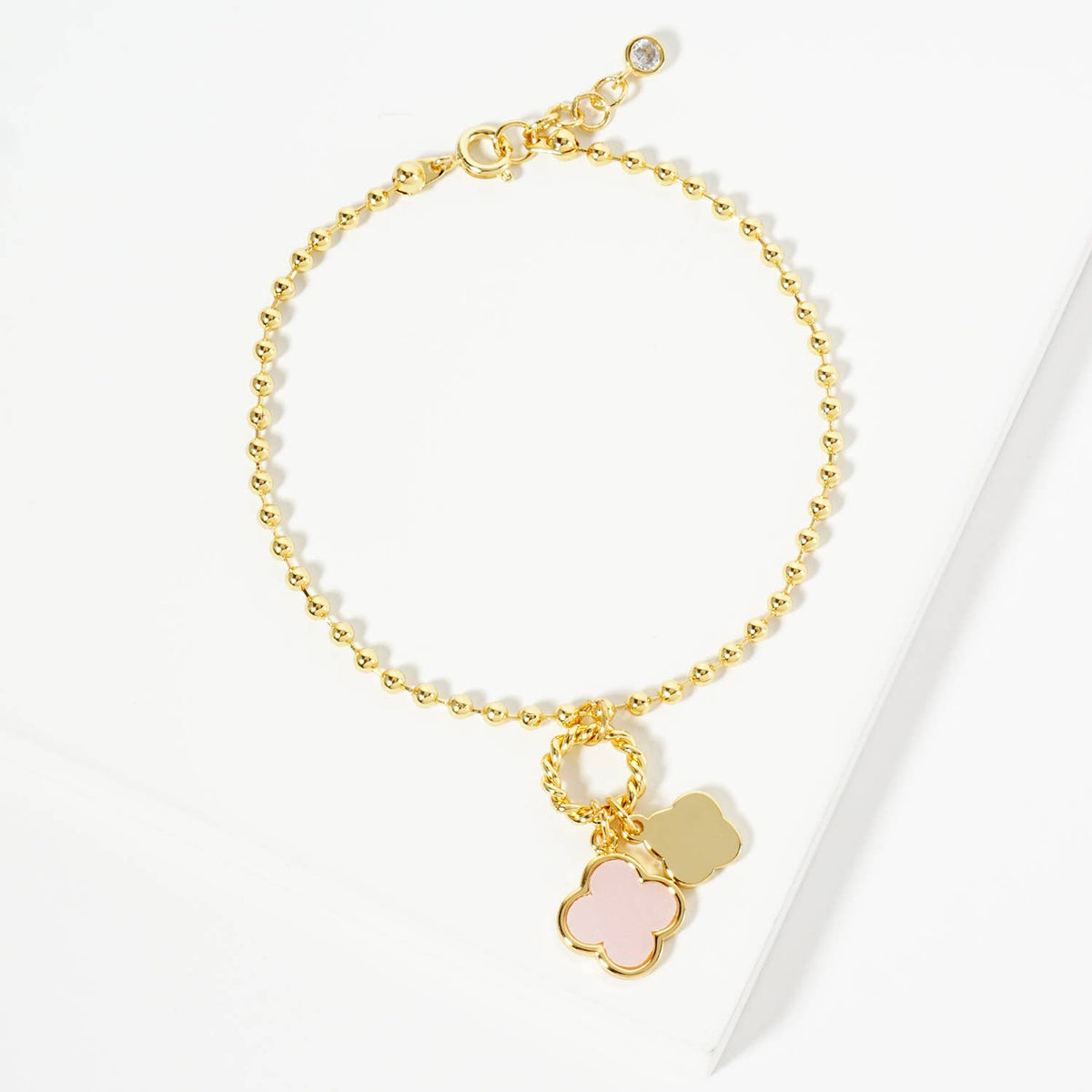 Dainty Double Clover Charm Beaded Bracelet