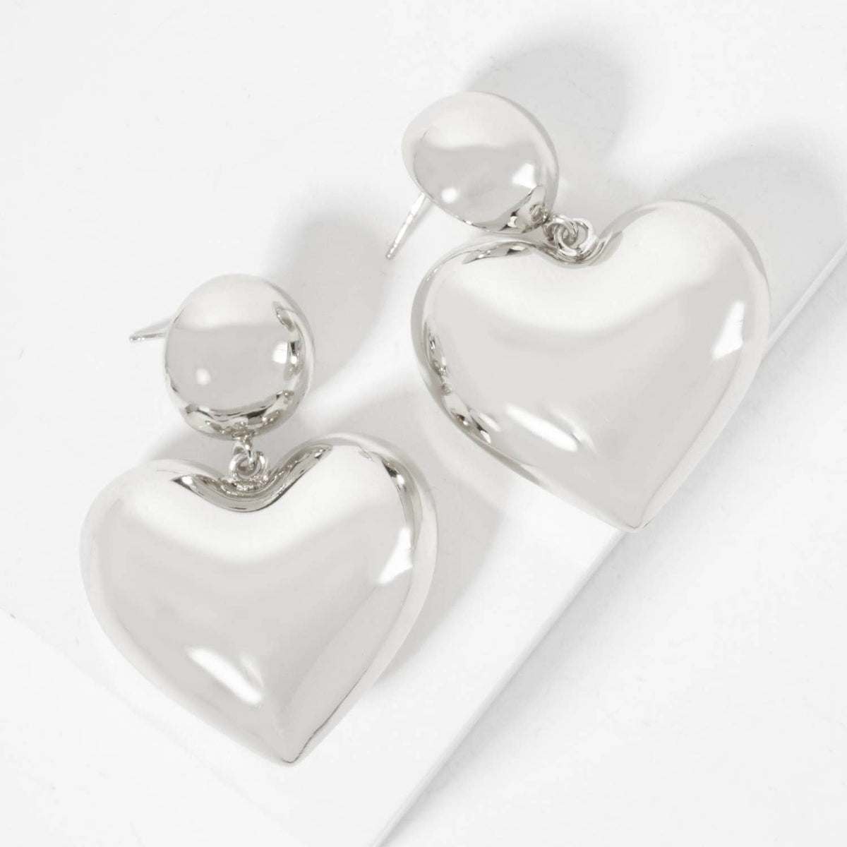 Polished Brass 1-inch Puffy Heart Drop Dangle Earrings