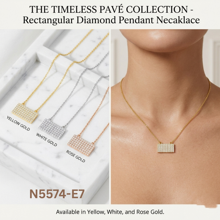 Rectangular Pavé Diamond Bar Pendant Necklace