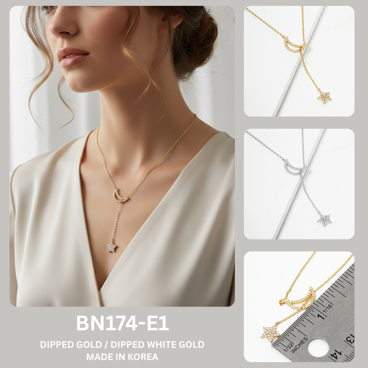 Minimalist Pave Moon and Star Lariat Necklace