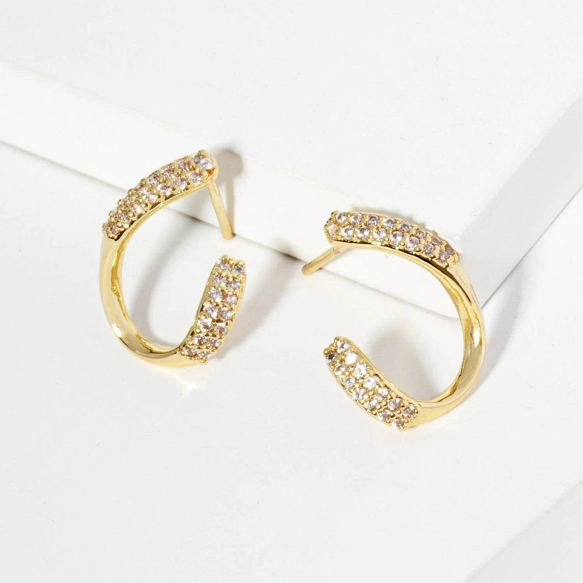 18K Gold Dipped Front Facing 16mm Cubic Zirconia Small Hoop