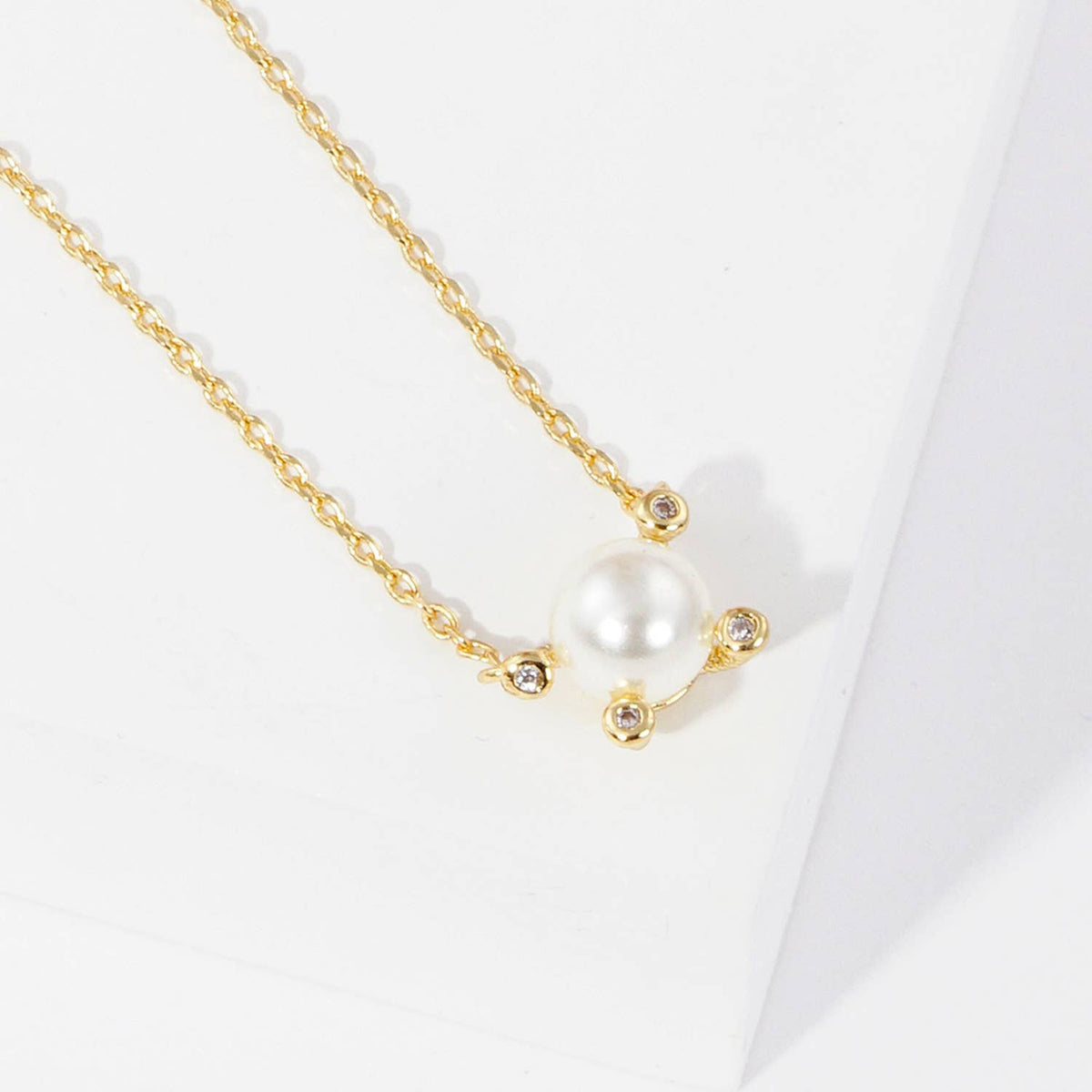 Minimalist Pearl and CZ Accented Pendant Necklace