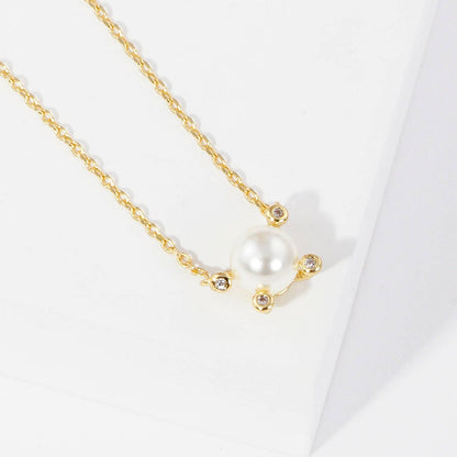 Minimalist Pearl and CZ Accented Pendant Necklace