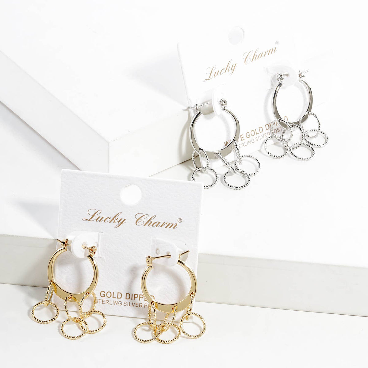 Multi-Ring Charm Huggie Hoop Earrings