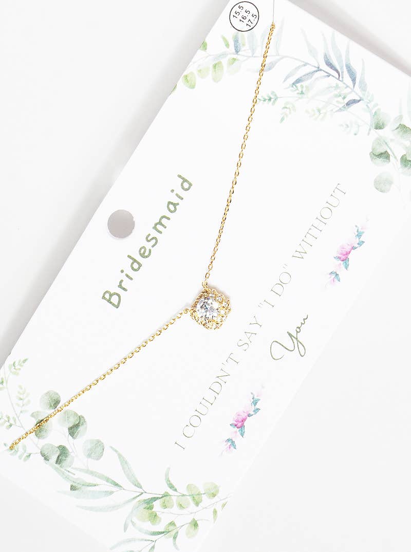 Dainty Cubic Zirconia Cushion Halo Bridesmaid Necklace