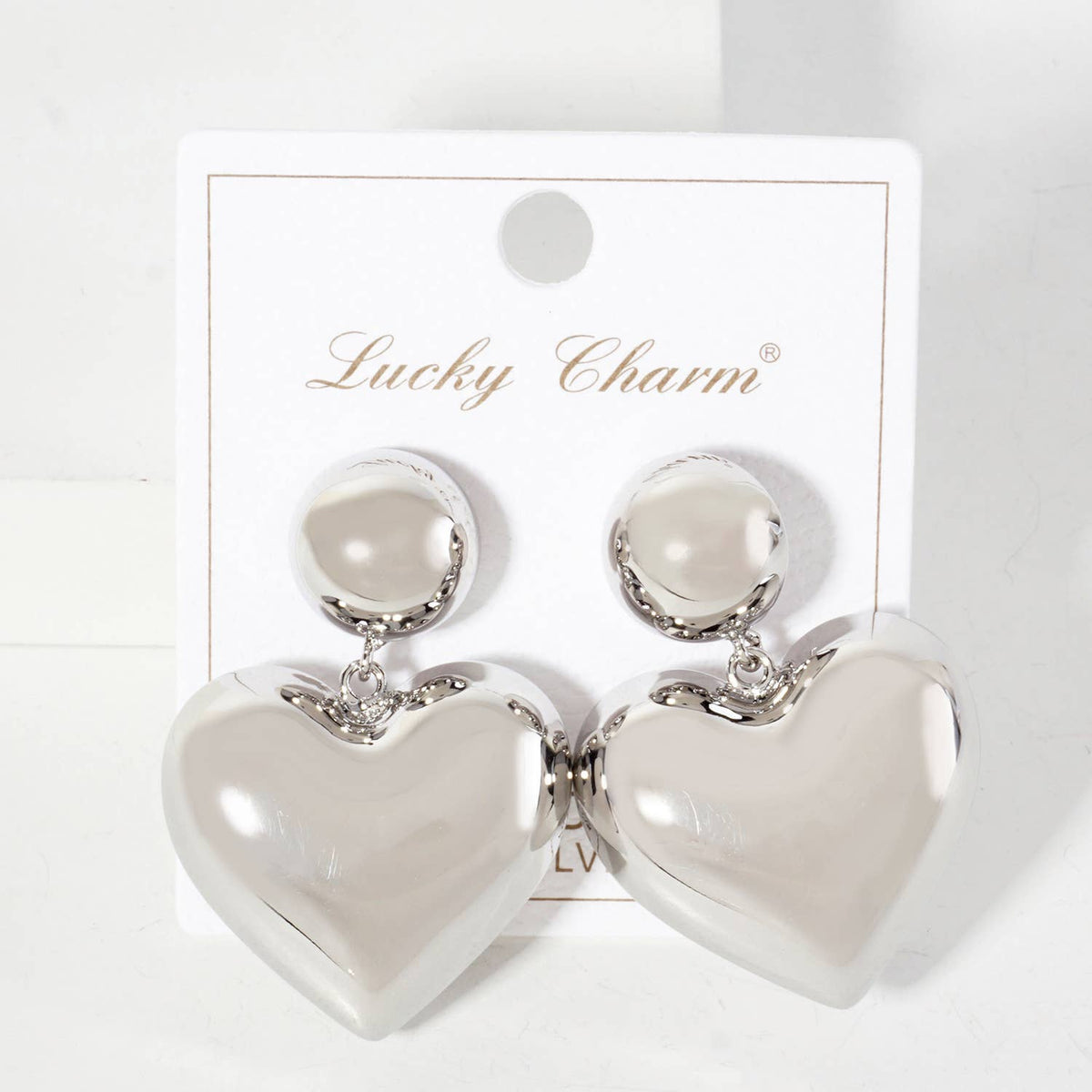 Polished Brass 1-inch Puffy Heart Drop Dangle Earrings