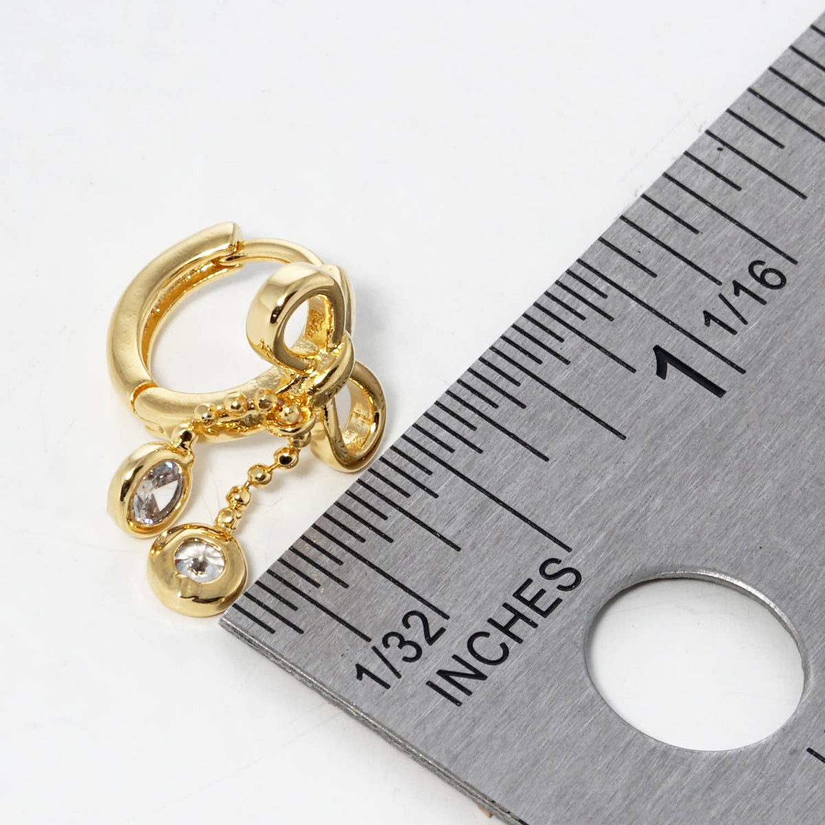 Dainty Bow & Cubic Zirconia Dangle Huggie Hoops