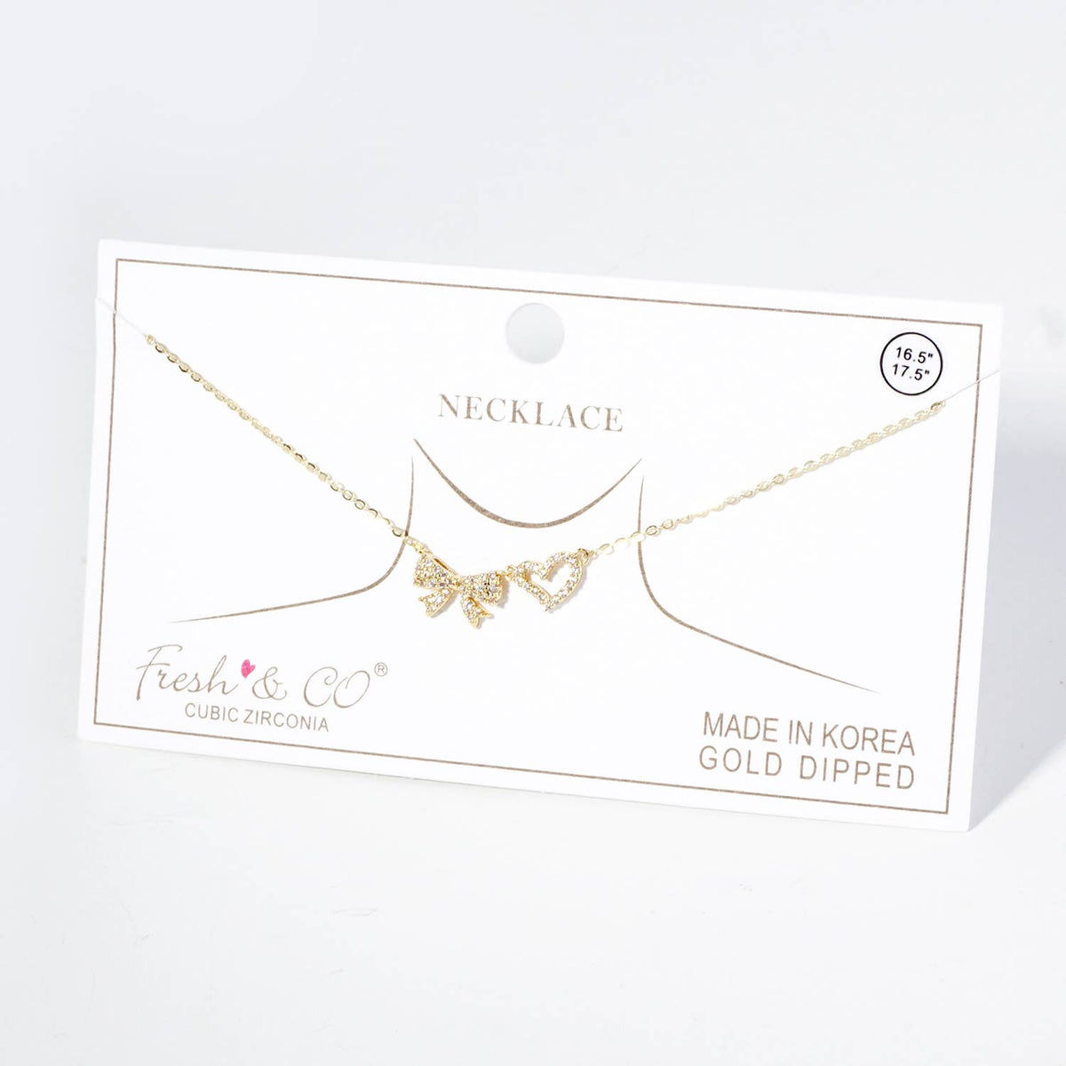 RIBBON HEART PENDANT NECKLACE / 18K GOLD DIPPED / CUBIC