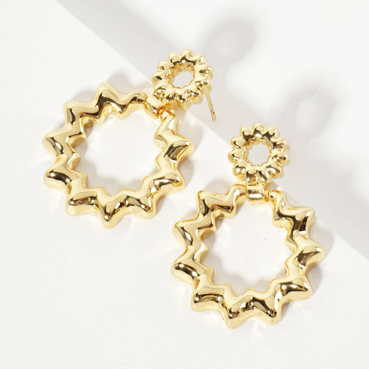 Polished Brass 18K-Gold-Dipped Ripple Wiggle Earrings