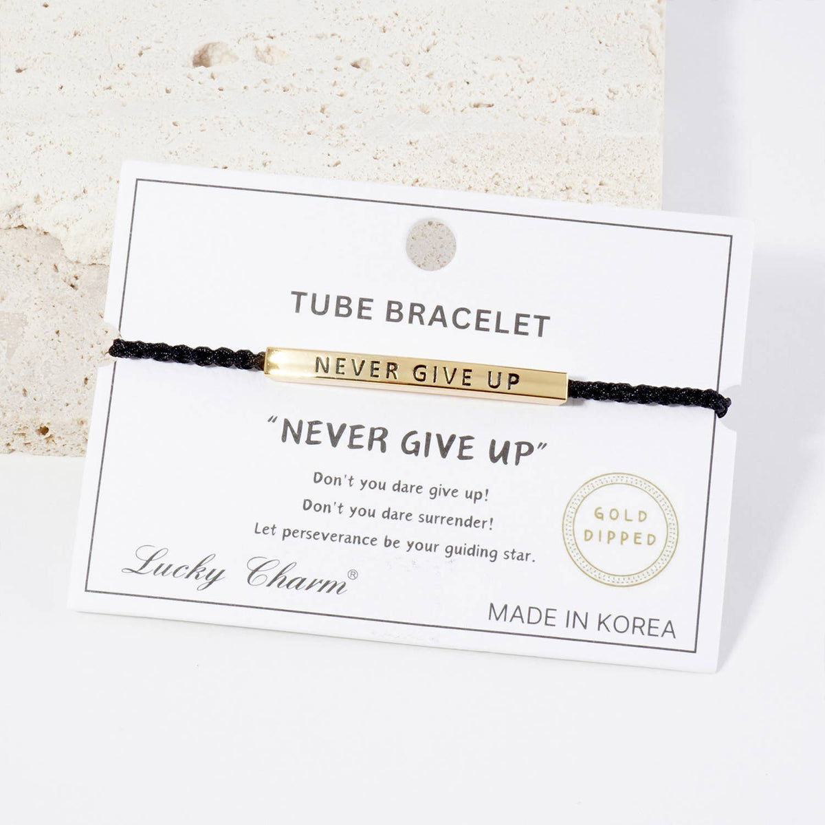 Inspirational Messages "Never Give Up" Tube Bar Bracelet