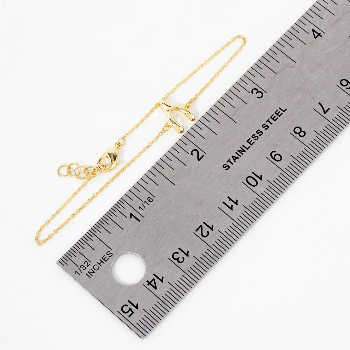 Spiritual-Theme Polished Brass Wishbone Chain Bracelet.