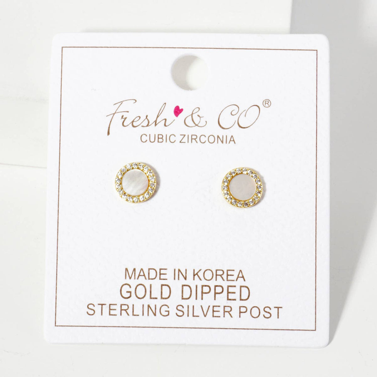 Pave CZ Frame with Mother-of-Pearl Stud Earrings