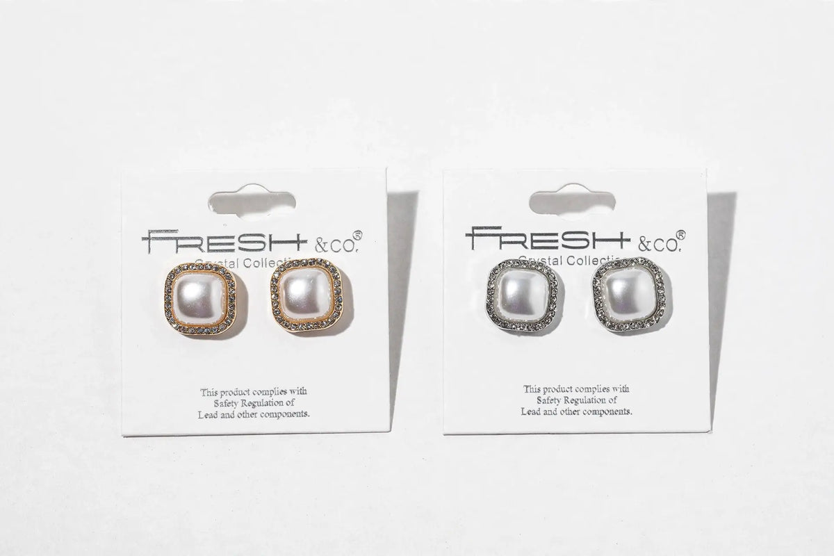 Cushion Pearl Halo Stud Earrings – Crystal Halo Pearl Studs,