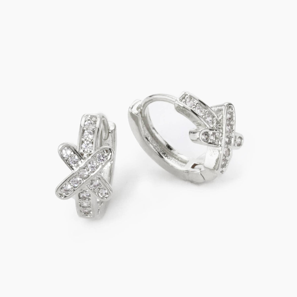 CUBIC ZIRCONIA X ACCENT 12MM HUGGIE HOOP EARRINGS