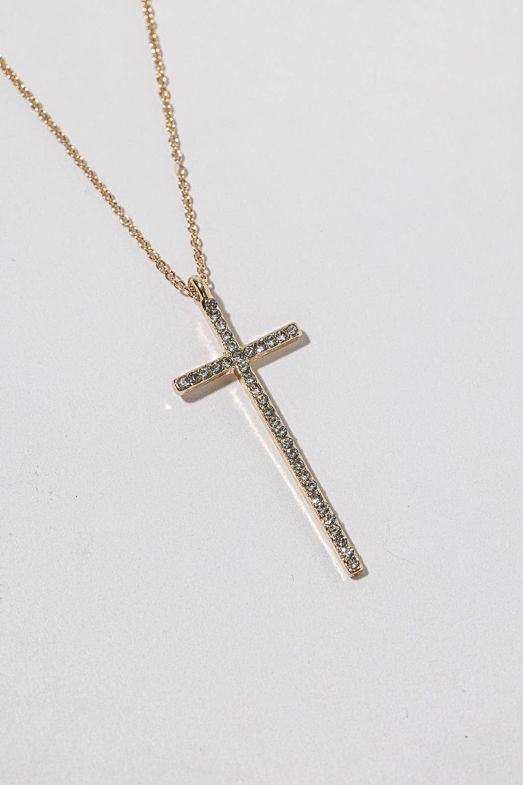 Long Crystal Cross Pendant Necklace – Full-Pavé Cross