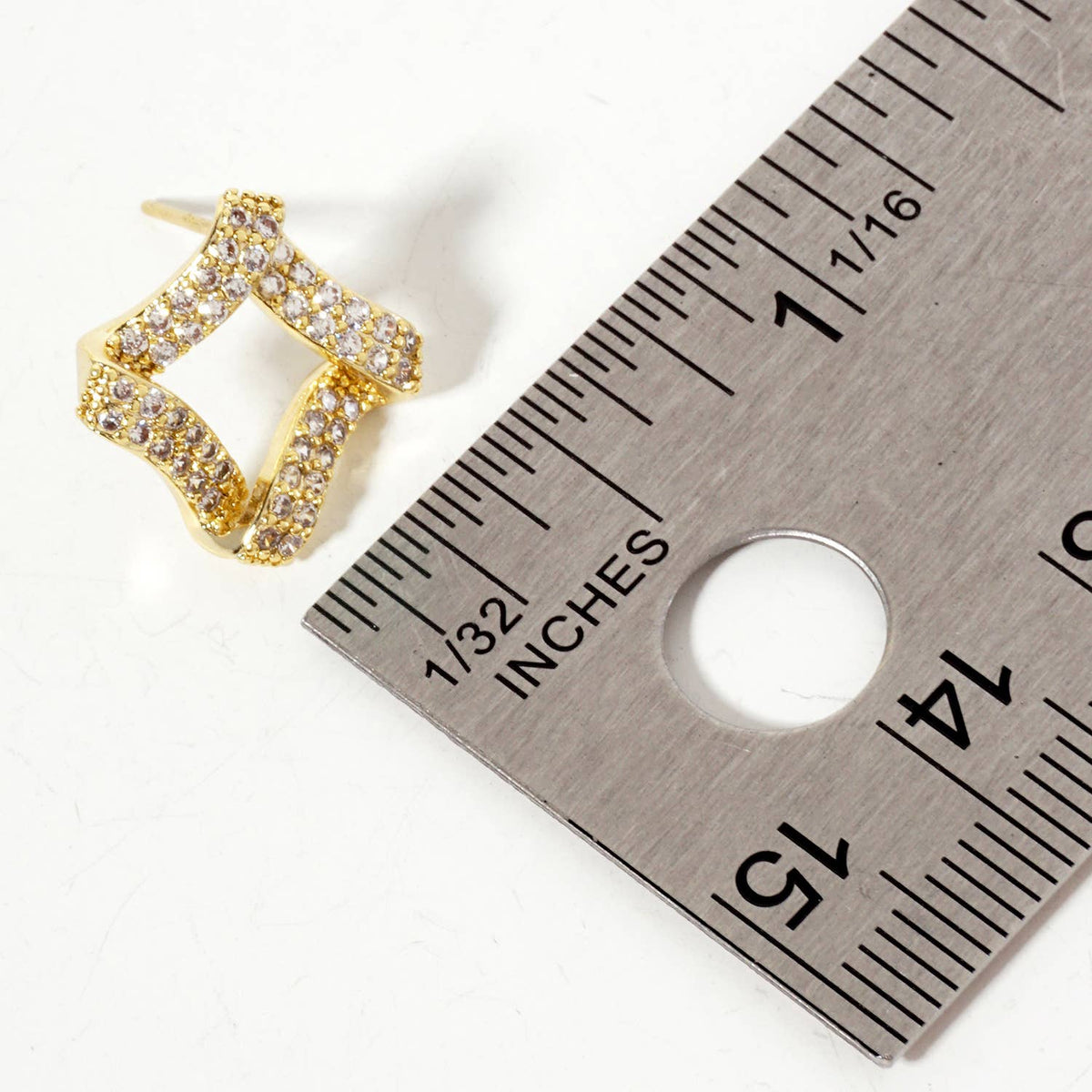 Pave-Set Rhombus-Shaped 16mm 18K-Gold-Dipped Stud Earrings