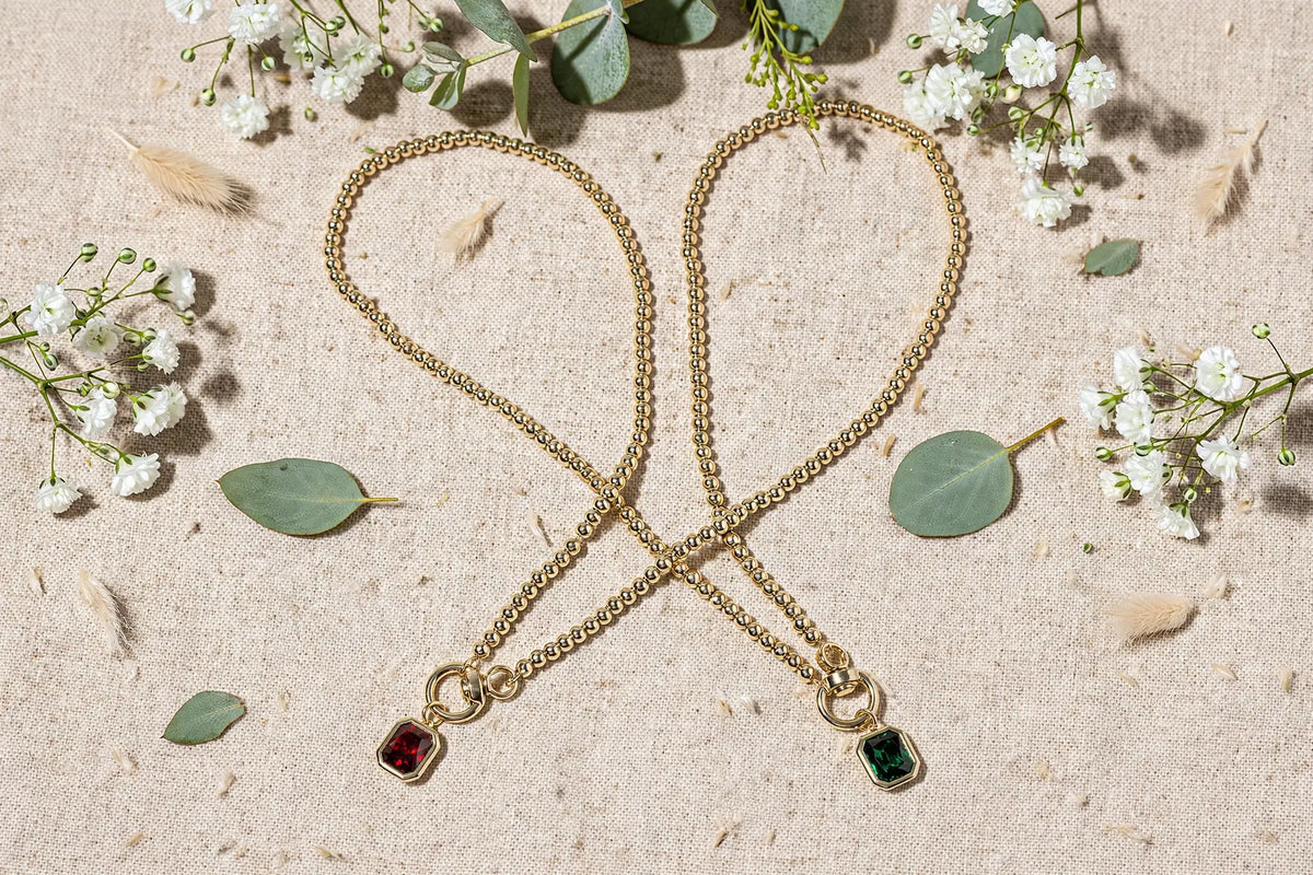 Birthstone Pendant Necklace – Gold-Dipped Ball Chain