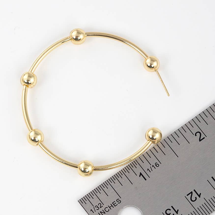Gold Plated Ball Beaded Hoop Earrings