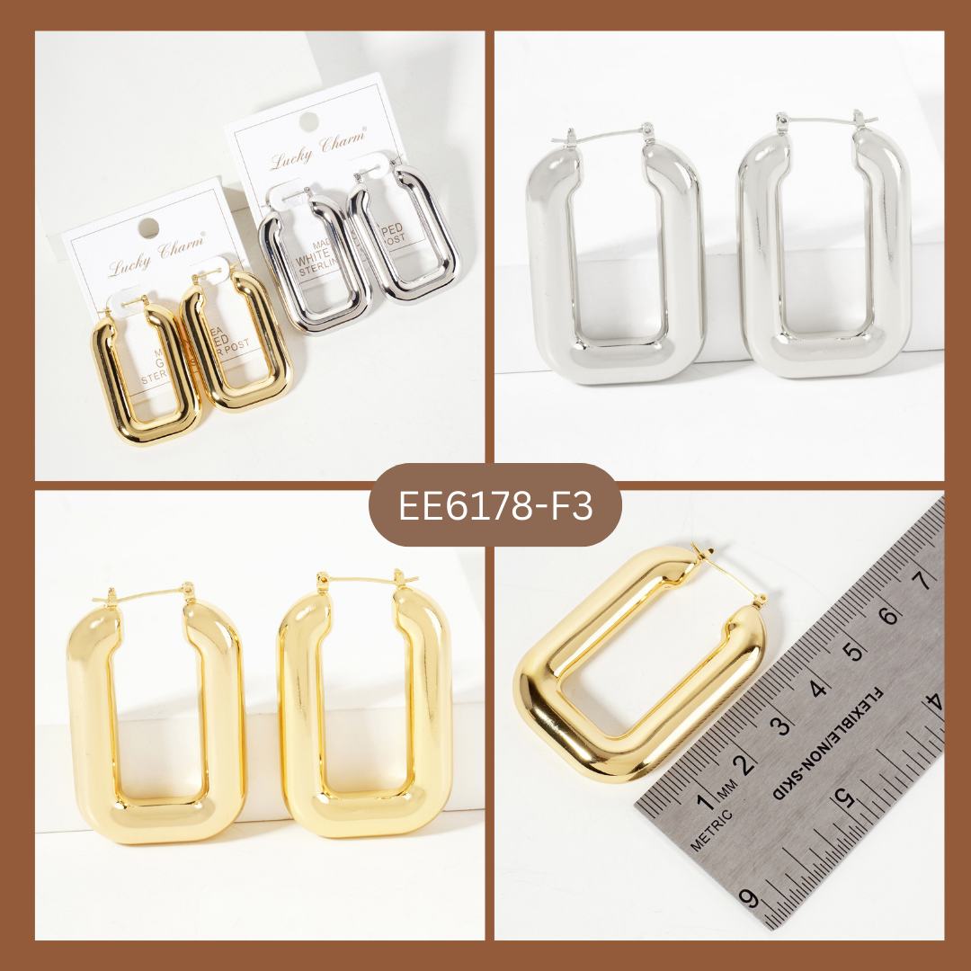 Polished Brass Hollow Rectangle Tube Hoop Earrings