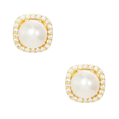 Elegant Bridesmaid Pearl & Crystal Halo Stud Earrings