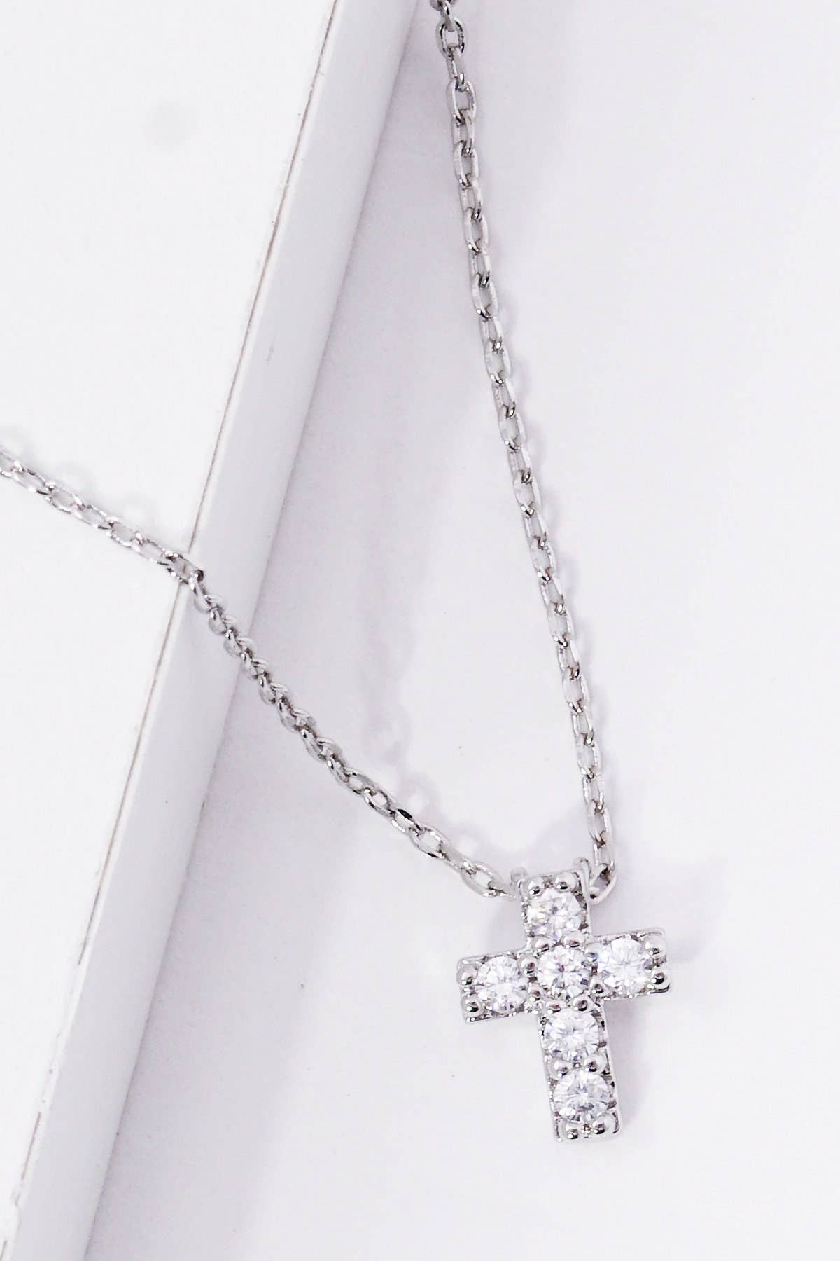 Gold Square-Set Cross Necklace