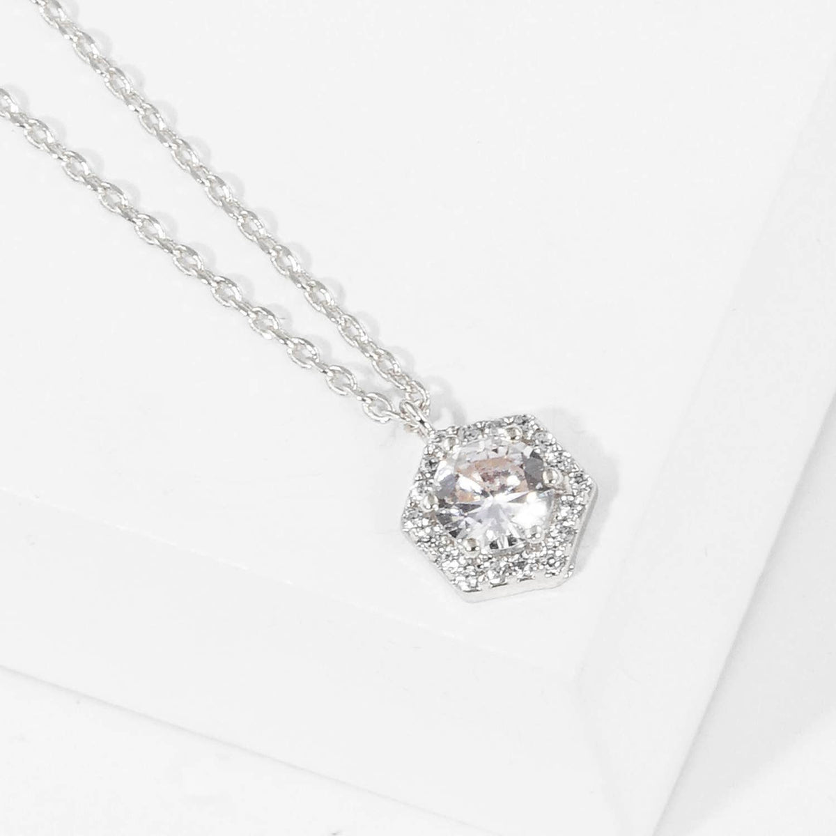 Bridesmaid CZ Hexagon Pendant Necklace Carded Gift Set