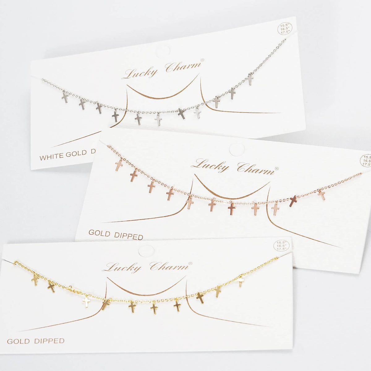 Gold Plated Chain w/ Dangling Crosses Necklace