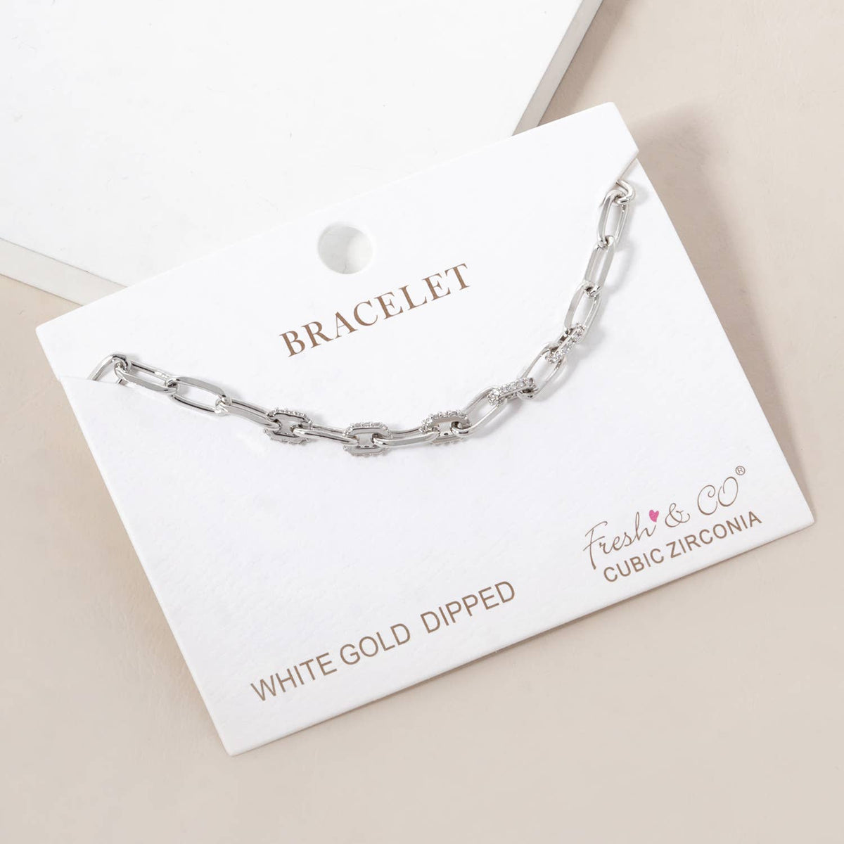 CZ Pave U-Link Paperclip Bracelet