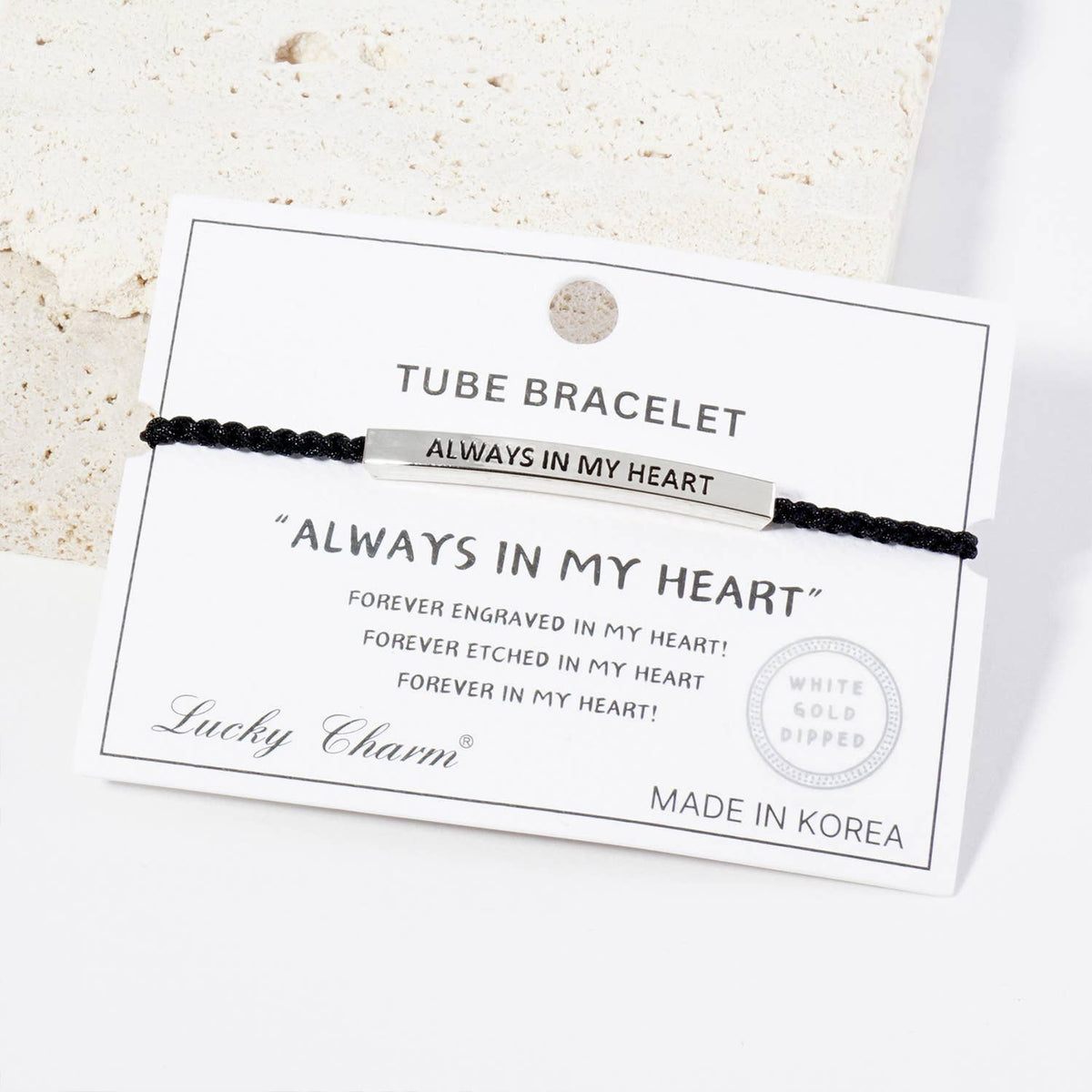 Inspirational Messages Always in my Heart Tube Bar Bracelet