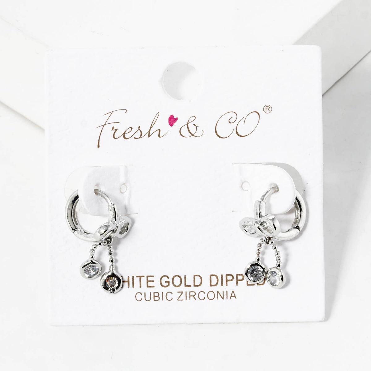Dainty Bow & Cubic Zirconia Dangle Huggie Hoops