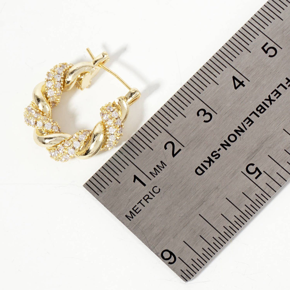 Rolled Design Single Row Embellishment 20mm Hoop Earrings