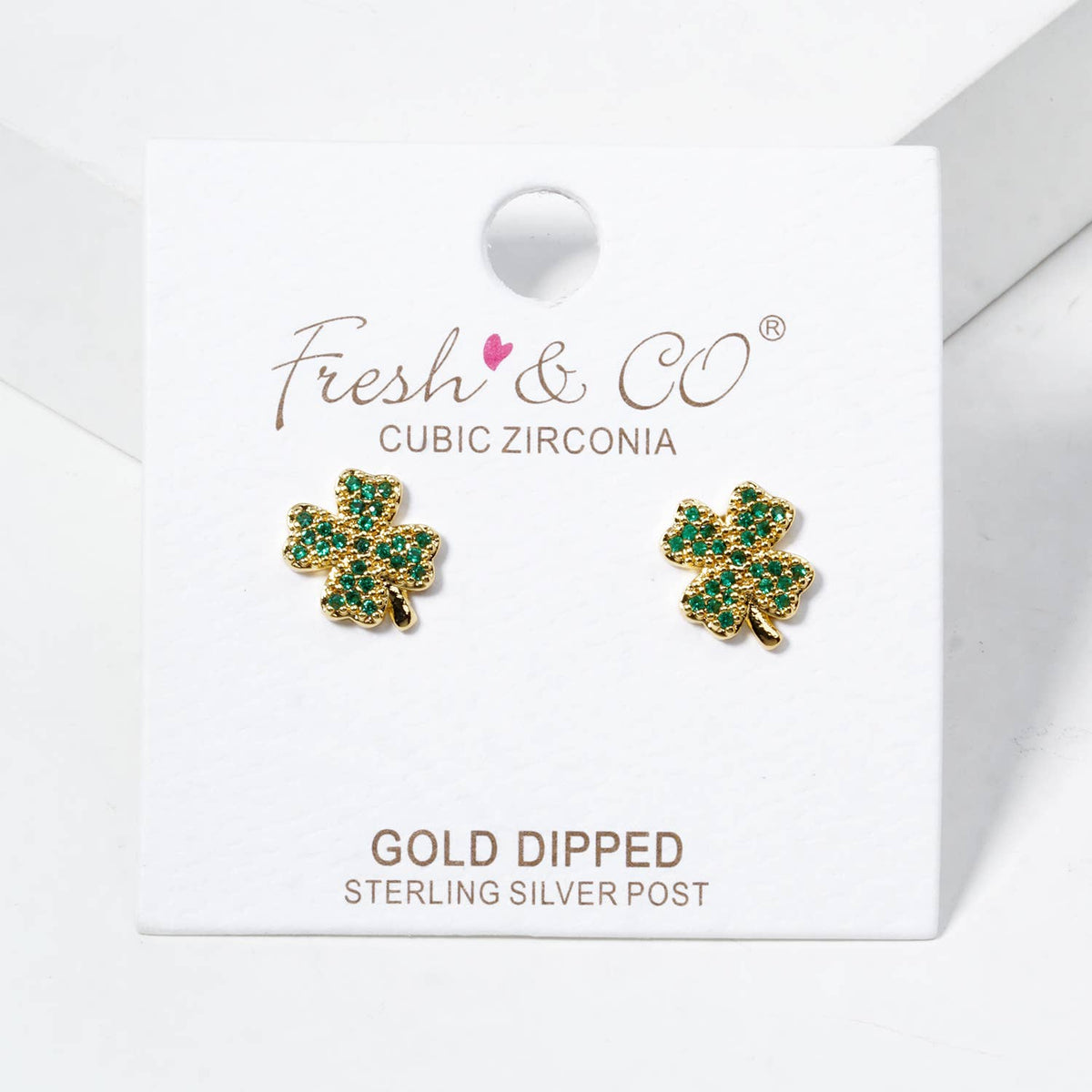 18K Gold Dipped CZ Pave Clover Stud Earrings