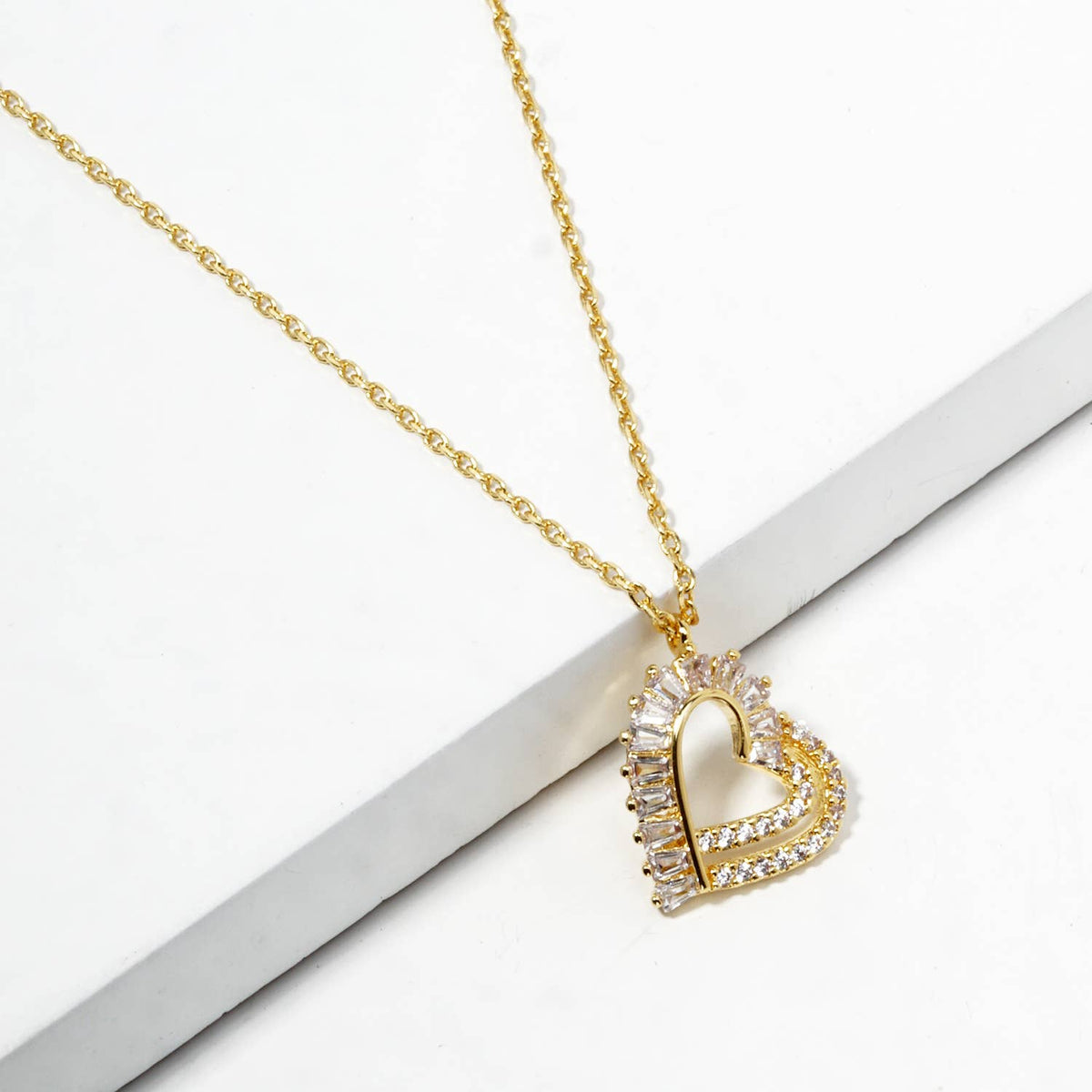 18K Gold Dipped CZ Pave Heart Pendant Delicate Necklace