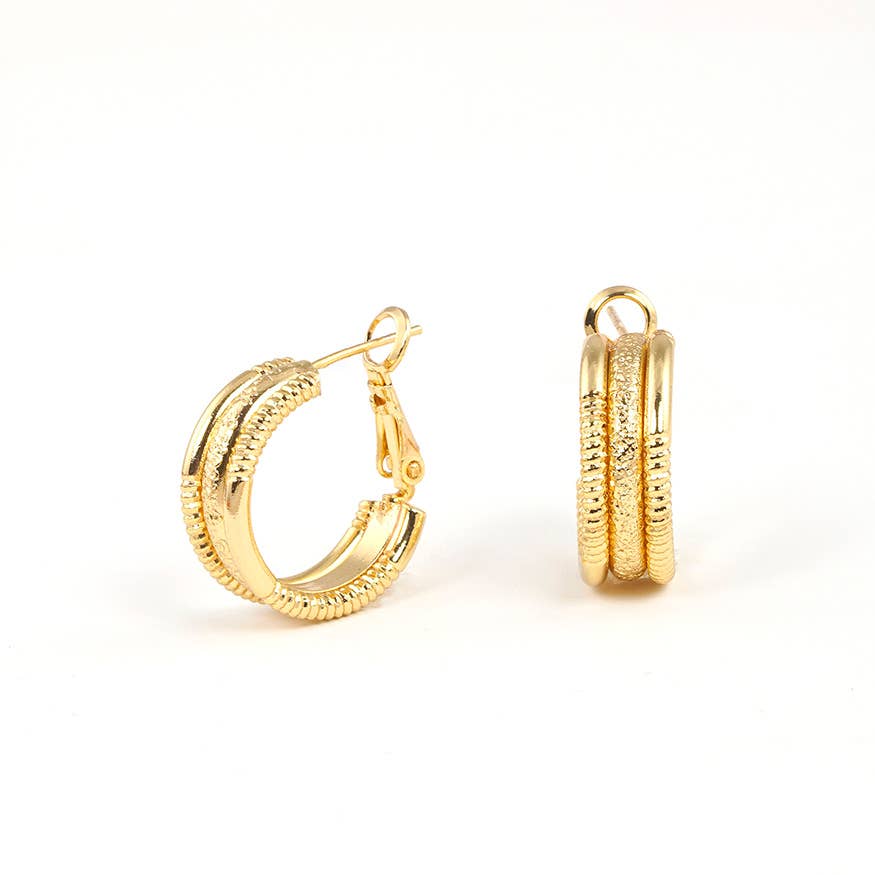 Gold Plated Textured Tubogas Hoop Earrings