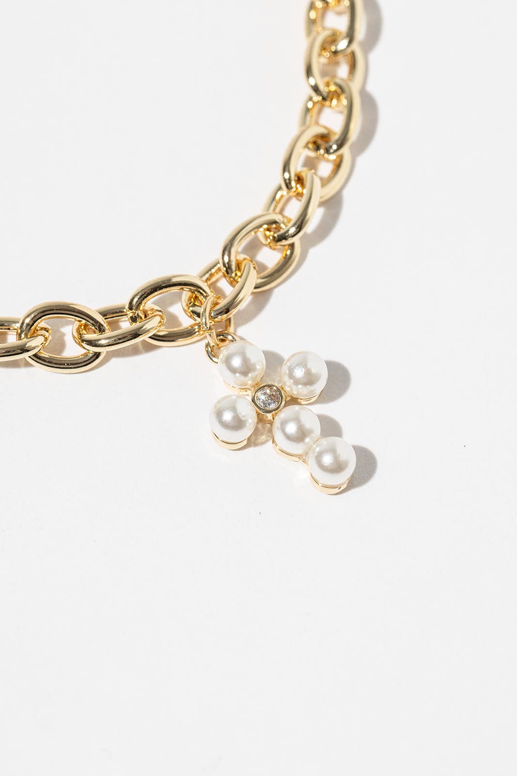 Pearl Cross Charm Chain Bracelet