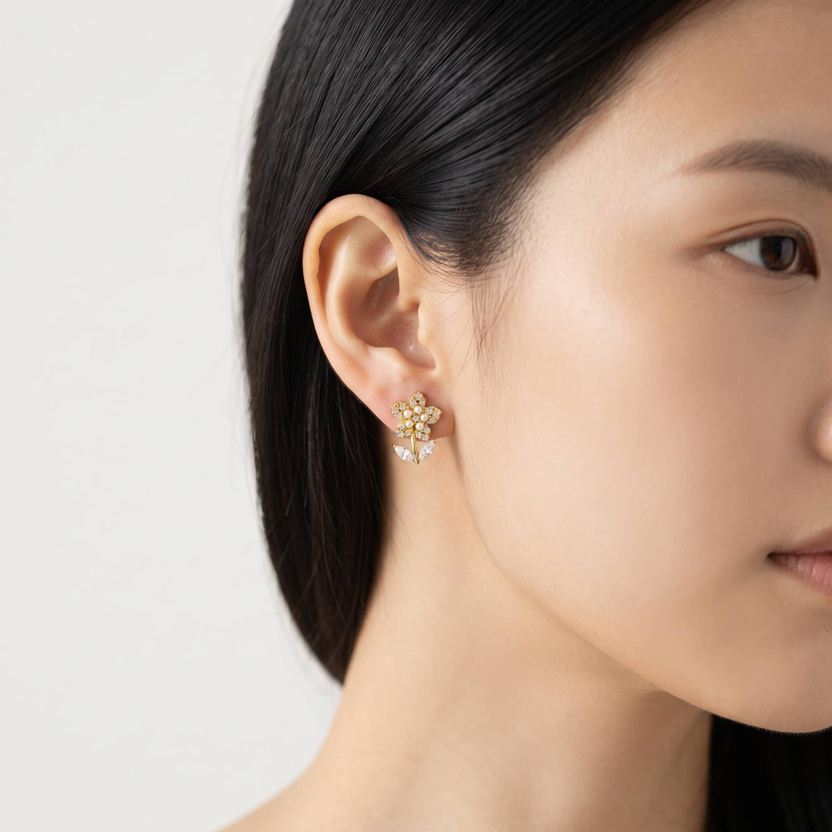 Dainty Flower CZ and Pearl Stud Earrings