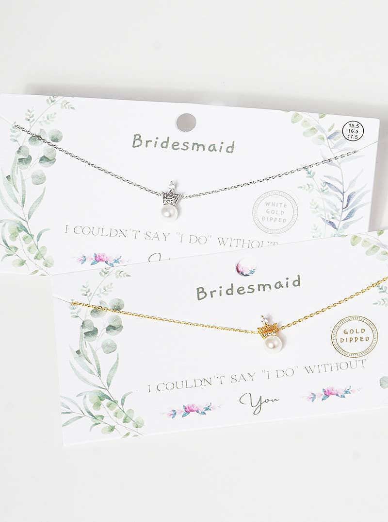 Bridesmaid Pearl Crown Pendant Necklace