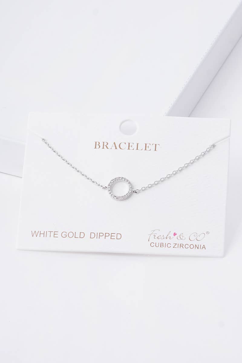 Dainty Pavé Circle Charm Chain Bracelet