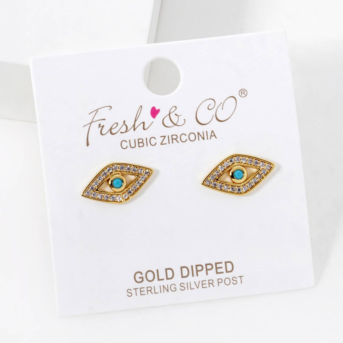 Gold Cubic Evil Eye Stud Earrings