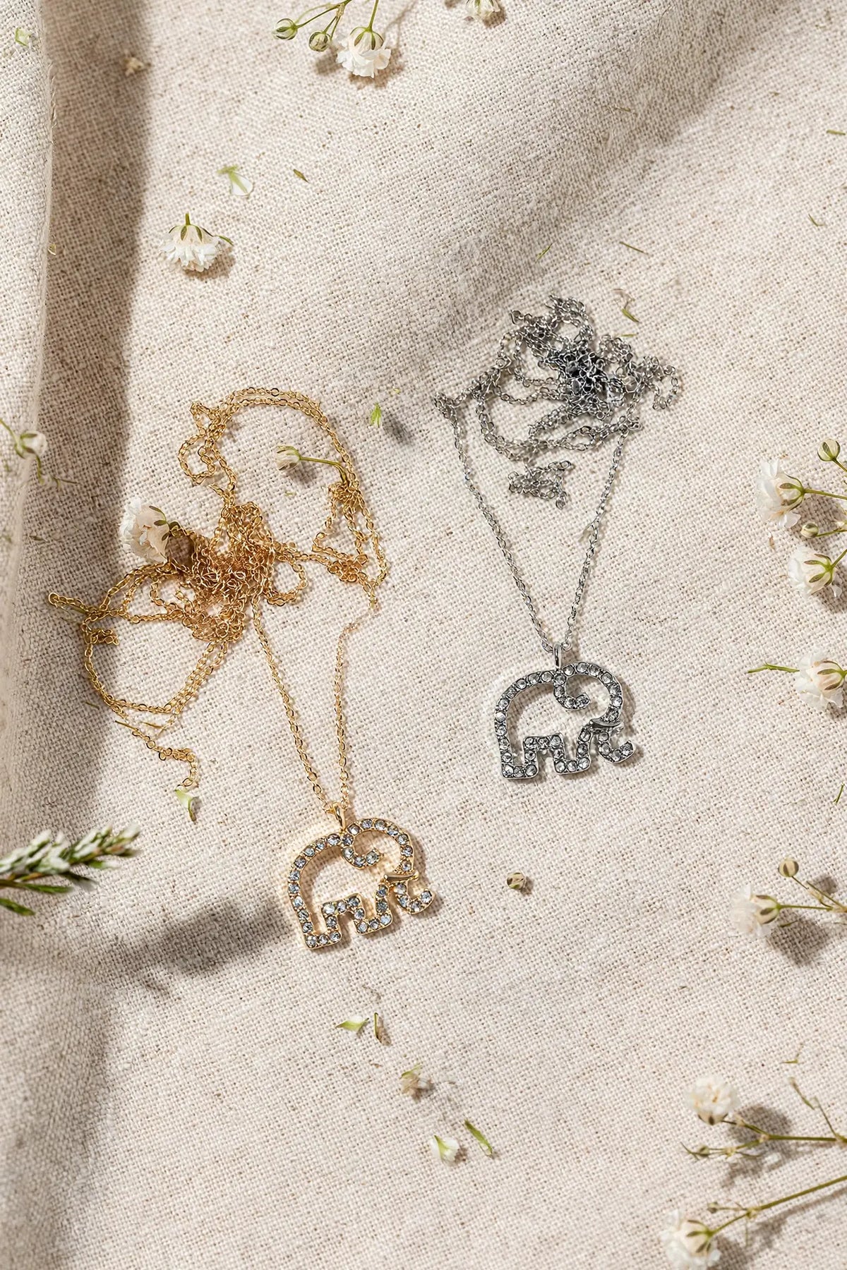 Crystal Elephant Pendant Necklace – Open-Outline Elephant