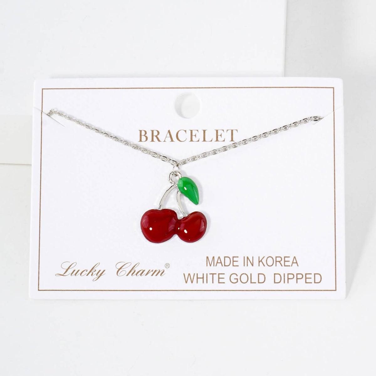 Enamel Cherry Charm Delicate Chain Bracelet