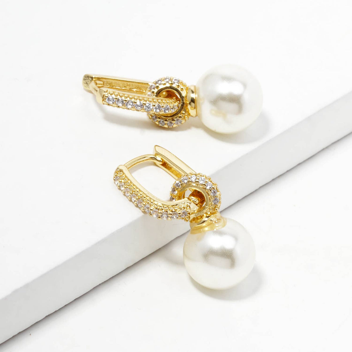 Dainty Pave Huggie Hoop & Pearl Drop Earrings