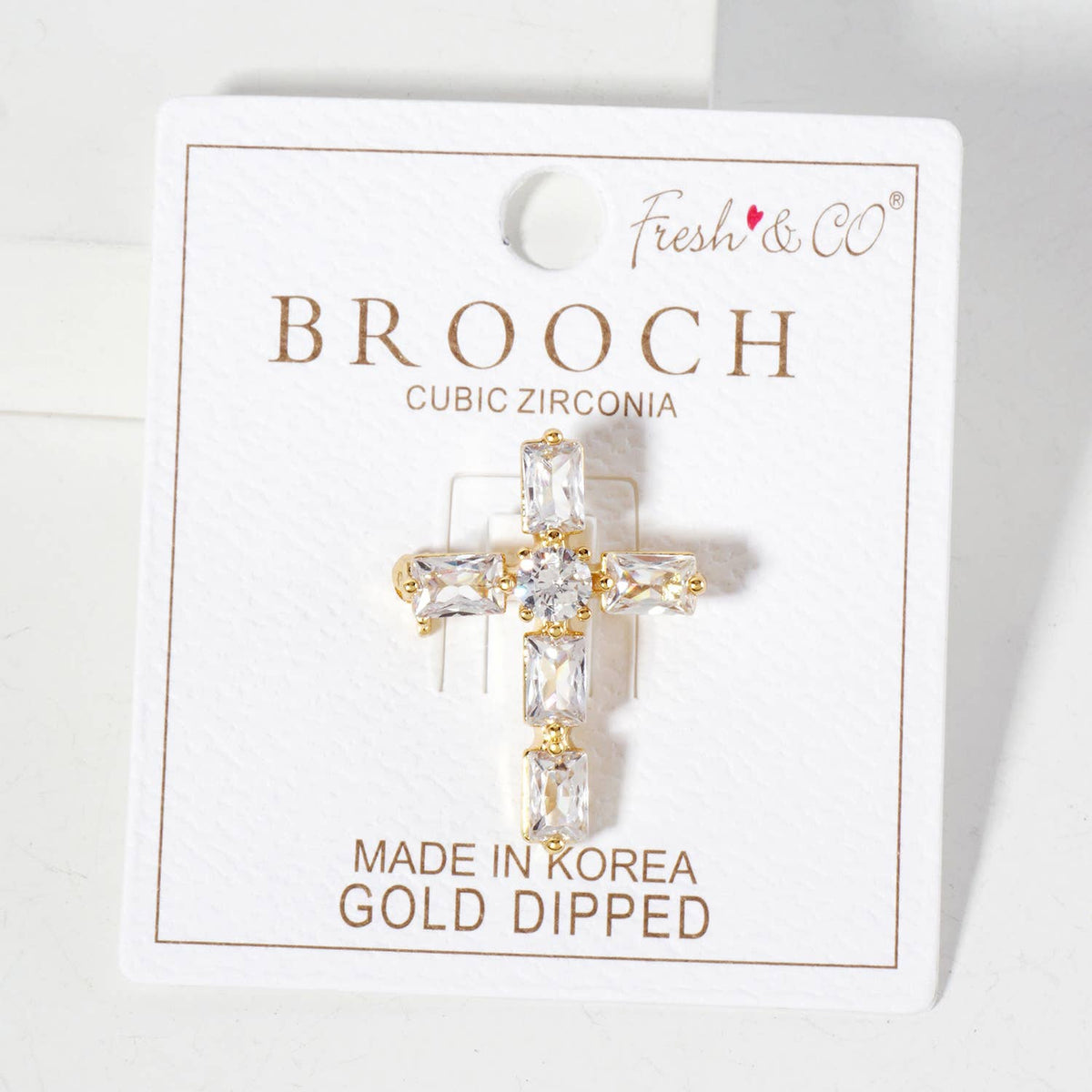 Rectangular Cubic-Zirconia Cross Brass Brooch