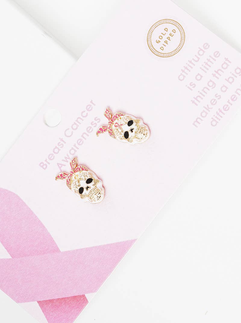 Breast Cancer Awareness Skull Candy Stud Earring
