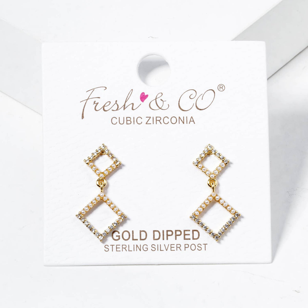 Dangled Geometric Square Cubic Zirconia Earrings