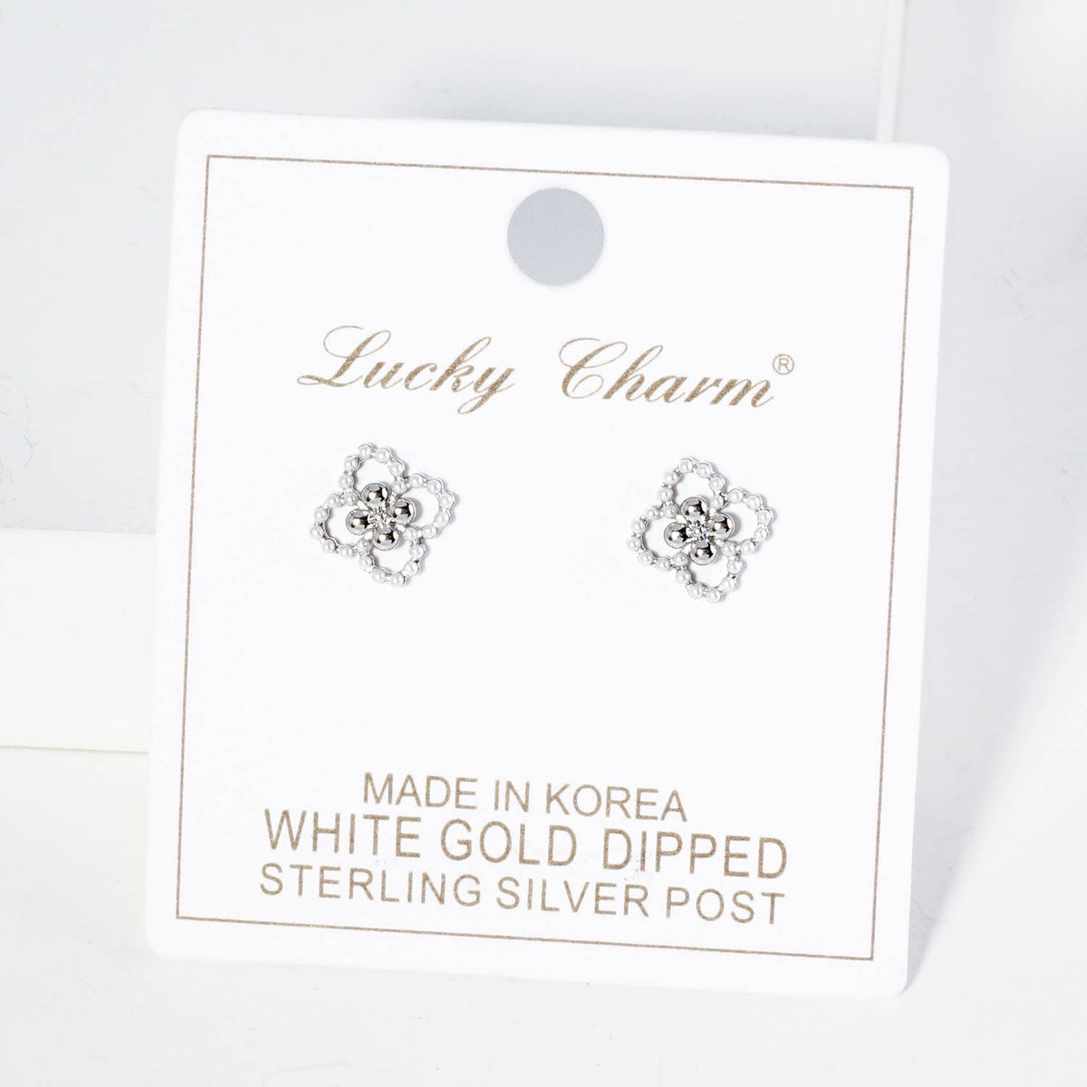 18K Gold Dipped Small Pearl Beaded Quatrefoil Stud Earrings