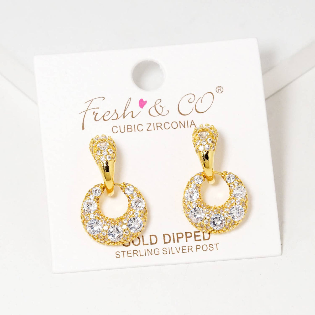 Dainty Pave Cubic Zirconia Open Circle Drop Earrings
